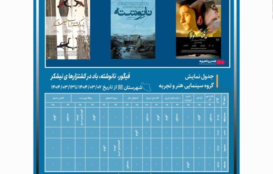 جدول نمایش فیلم‌های «باد در کشتزارهای نیشکر»، «نانوشته»، «هفت بهارنارنج» و «فیگور» اعلام شد